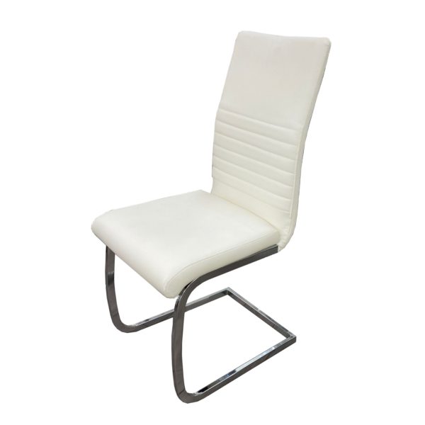 White PU Leather Dining Chair with Floating Steel Legs
