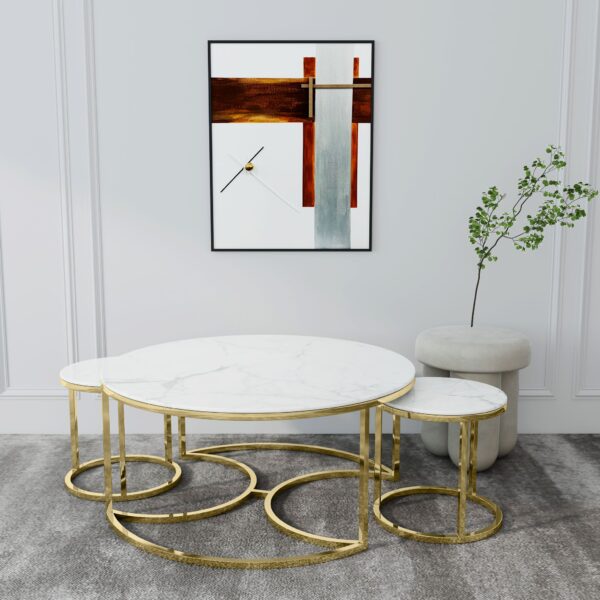 Marble Nest of 3 Tables with Steel Legs