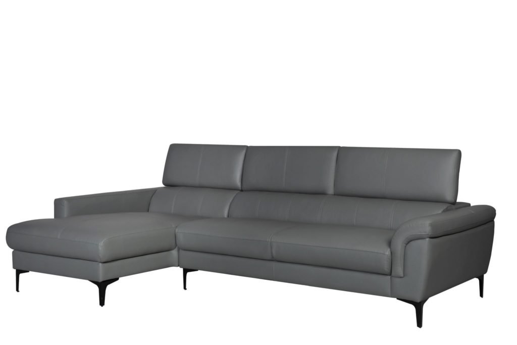 2 Seater Grey Leather Corner Sofa Left Eco Furniture