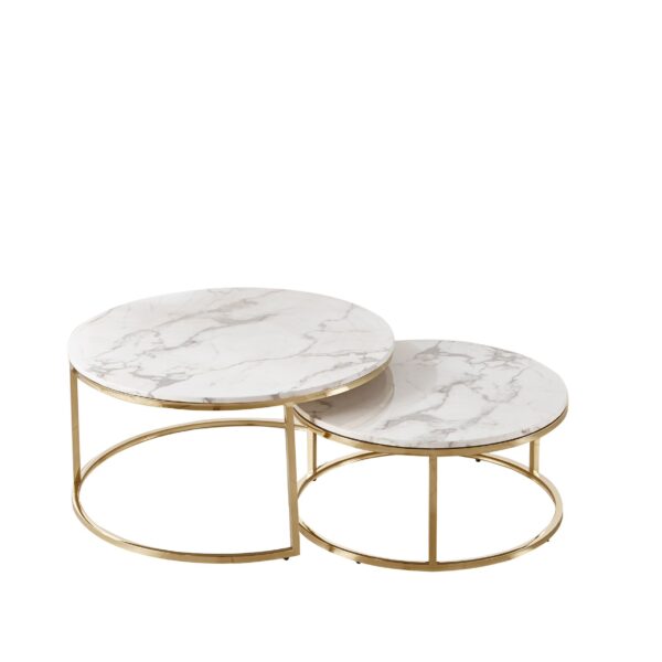 White Marble Nest of Tables with Gold Frame