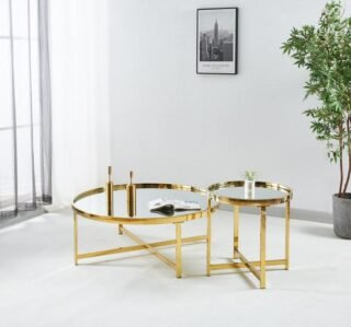 Mirrored Top Coffee Table with Steel Frame