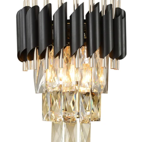 Silver & Black Tiered Crystal Wall Light