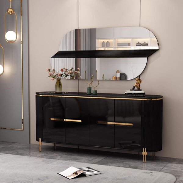 Black & Gold High Gloss Mirror & Sideboard Set